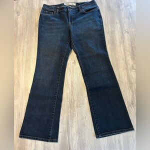 Ann Taylor Loft Womens Jeans Sz 12 Curvy Boot Dark Blue Denim Embroidered Pocket